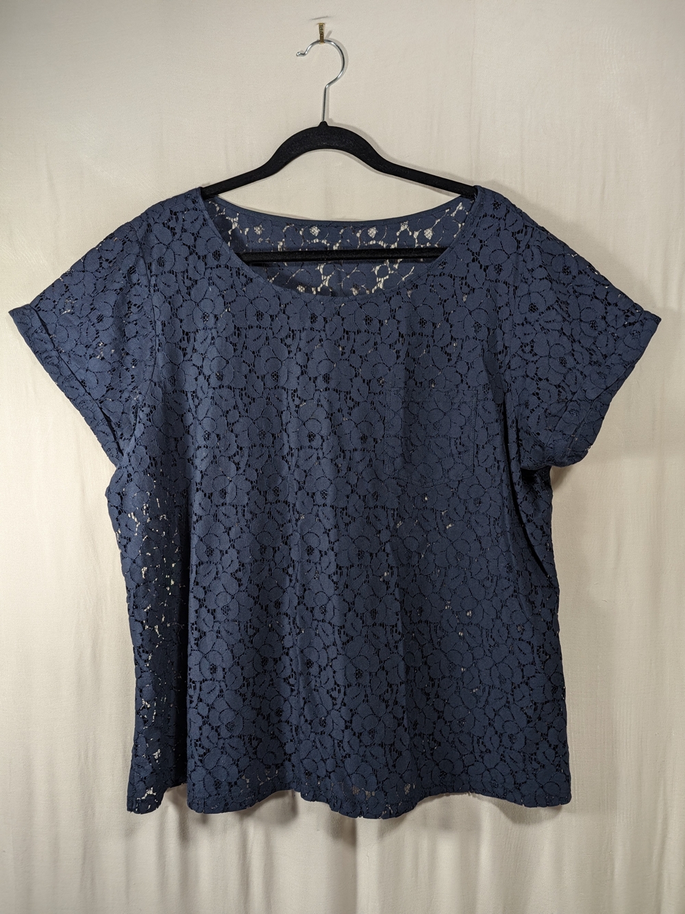 Navy Lace Short Sleeve Women's Top